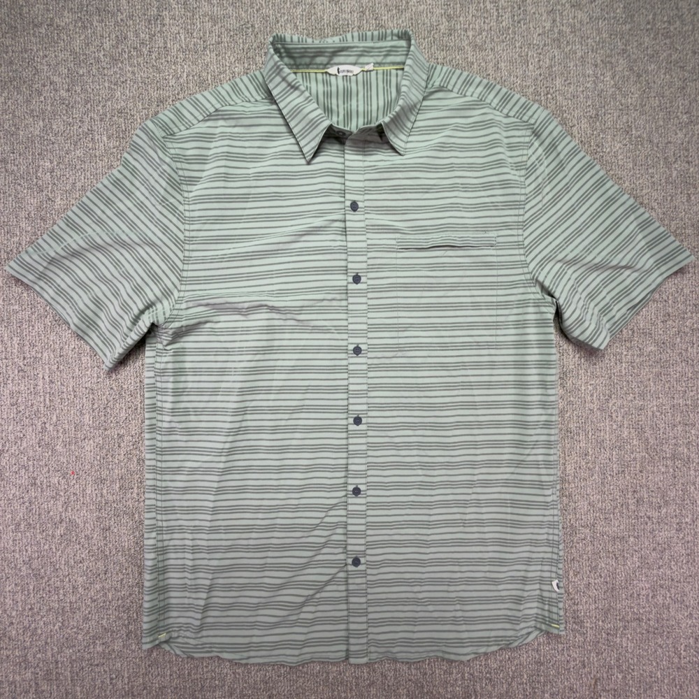 Cotopaxi Mens XL Green Striped Short Sleeve Button Down Shirt Outdoor Hiking
